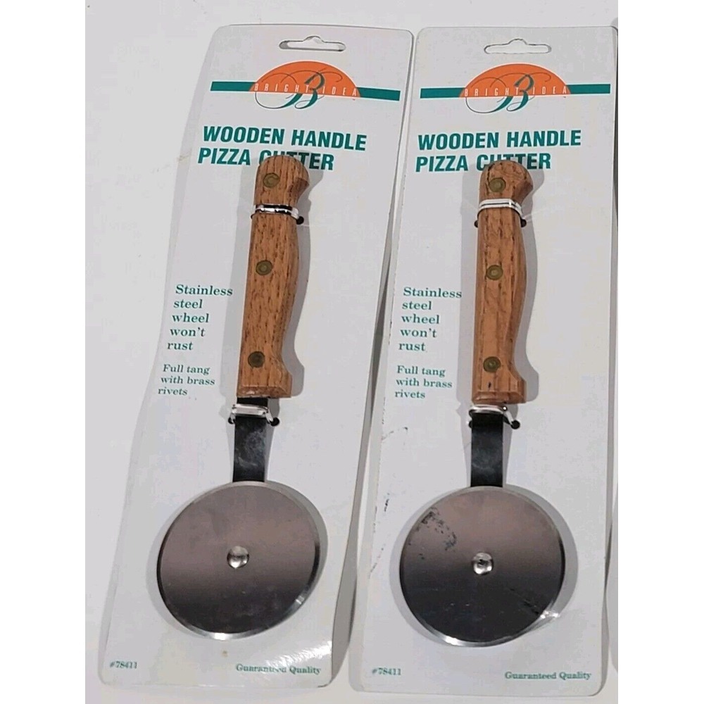 Bright Idea Pizza Cutter w/ Wood Handle, 2.5" Stainless Steel Blade Slicer Wheel